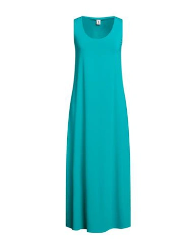 Shop 1-one Woman Maxi Dress Turquoise Size 6 Viscose, Elastane In Blue