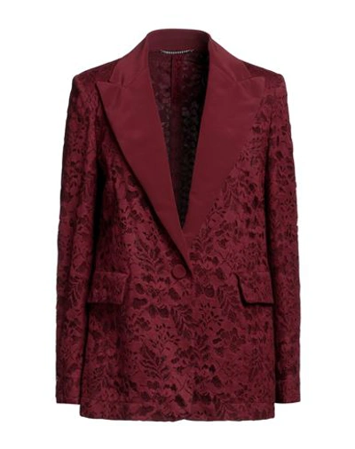 Shop Max Mara Studio Woman Blazer Burgundy Size 12 Cotton, Polyamide, Silk In Red