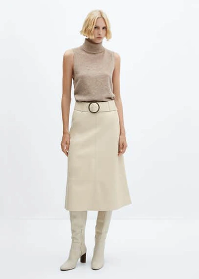 Shop Mango Leather-effect Midi-skirt With Belt Ecru