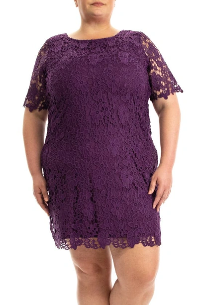 Shop Nina Leonard Crochet Lace Sheath Dress In Blackberry
