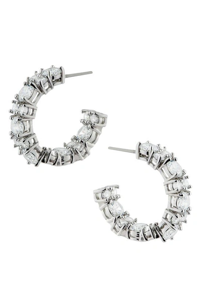 Shop Cz By Kenneth Jay Lane Cubic Zirconia Inside Out Hoop Earrings In Clear/ Silver