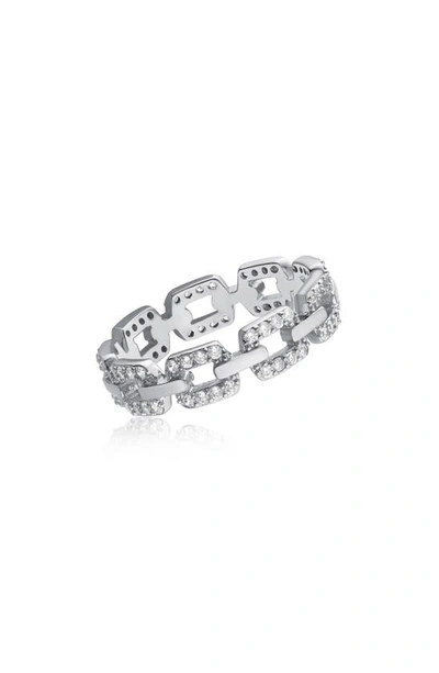Shop Cz By Kenneth Jay Lane Pavé Cubic Zirconia Chain Link Ring In Clear/ Silver