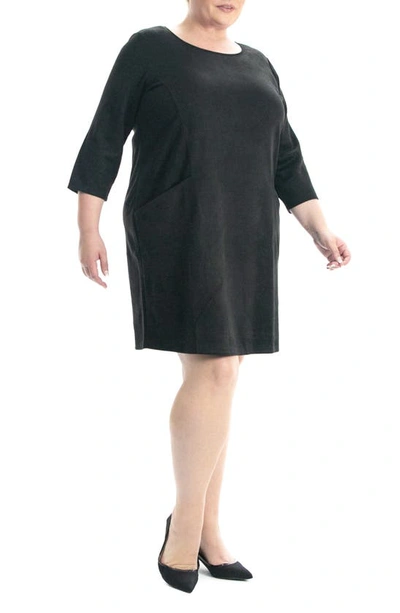 Shop Nina Leonard Faux Suede Trapeze Dress In Black