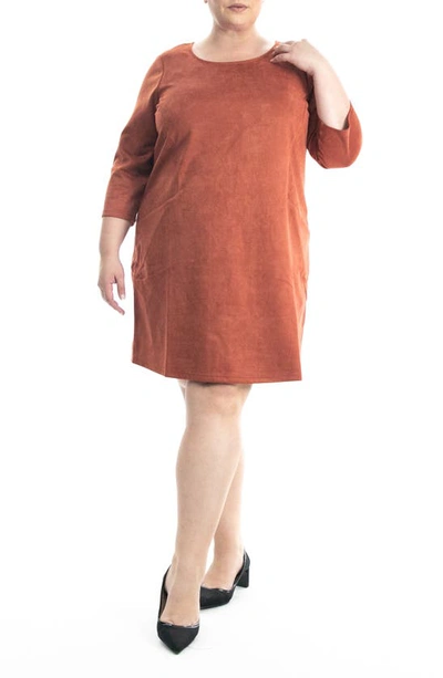 Shop Nina Leonard Faux Suede Trapeze Dress In Rust