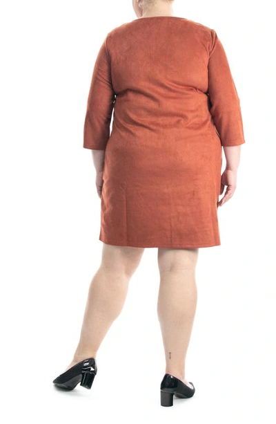 Nina Leonard Faux Suede Trapeze Dress In Rust
