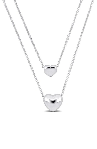 Shop Delmar Heart Charm Double Strand Necklace In Silver