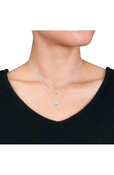 Shop Delmar Heart Charm Double Strand Necklace In Silver