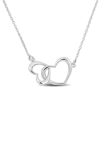 Shop Delmar Double Heart Necklace In Silver