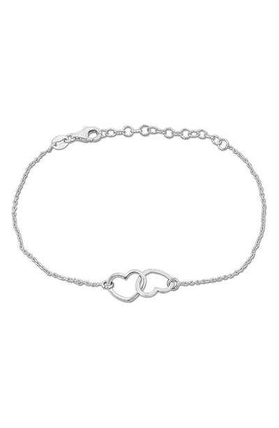 Shop Delmar Double Heart Charm Bracelet In Silver