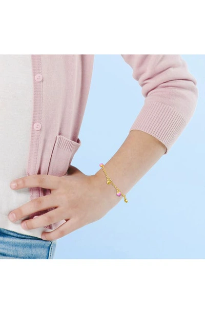 Delmar Enamel Heart Charm Bracelet In Gold/pink
