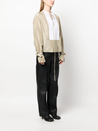 Shop Victoria Beckham Silk Long-sleeve Blouse In Grün