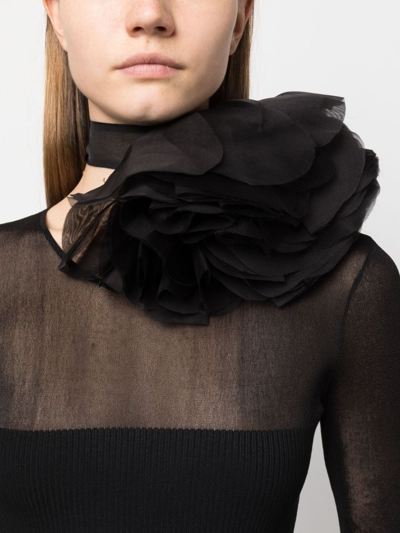 Shop Nina Ricci Floral-embellished Silk Necklace In Schwarz