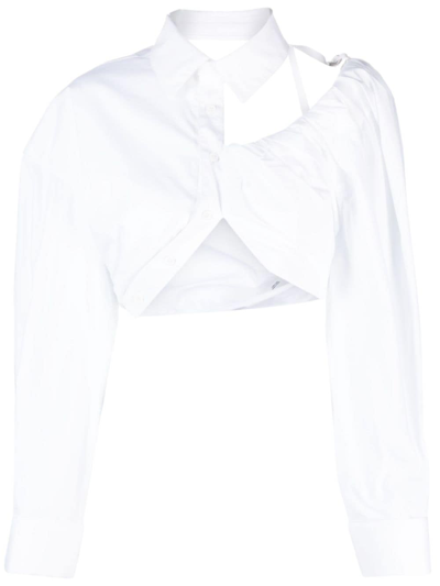 Shop Jacquemus La Galliga Asymmetric Cropped Shirt In Weiss