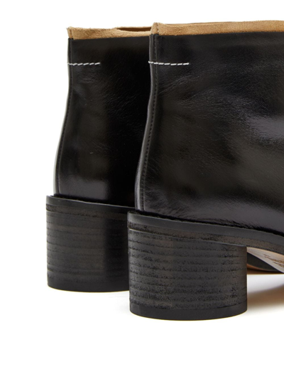Shop Mm6 Maison Margiela Logo-embroidered Leather Ankle Boots In Black