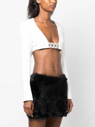 Shop David Koma Crystal-embellished Cropped Jacket In Weiss