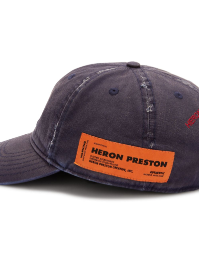 Shop Heron Preston Logo-embroidered Distressed-finish Cap In Blue