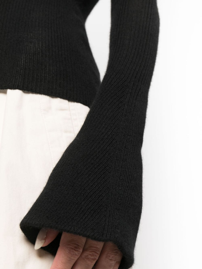Shop Sa Su Phi V-neck Ribbed Cashmere-blend Cardigan In Black