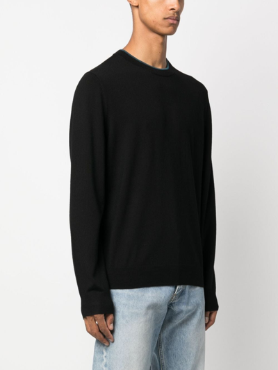 Ps By Paul Smith Logo-embroidered Merino Jumper In Black
