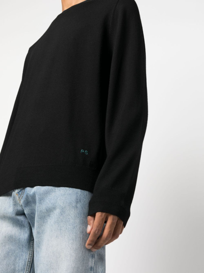 Ps By Paul Smith Logo-embroidered Merino Jumper In Black