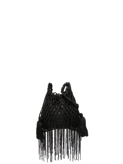Shop P.a.r.o.s.h Fringed Bead-embellished Crossbody Bag In Black