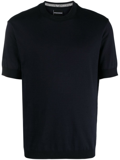Shop Emporio Armani Logo-embroidered Cotton T-shirt In Blue