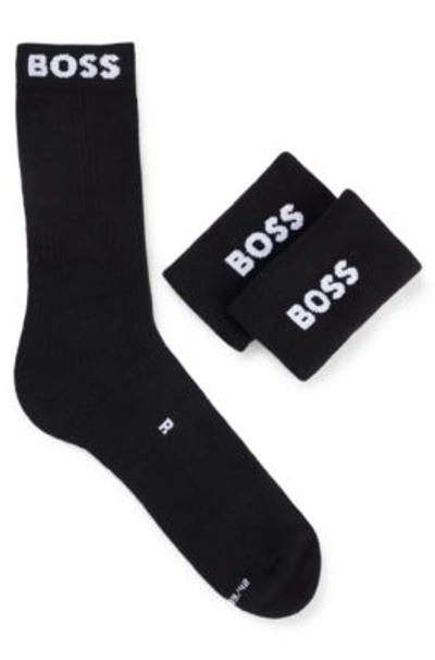 Shop Hugo Boss Logo-trimmed Regular-length Socks And Wristbands Gift Set In Black