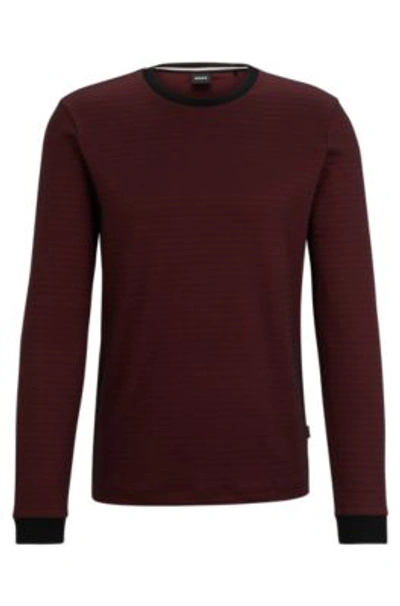 Shop Hugo Boss Long-sleeved Cotton-blend T-shirt With Ottoman Structure In Dark Red