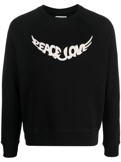Shop Zadig & Voltaire Slogan-print Organic-cotton Sweatshirt In Black