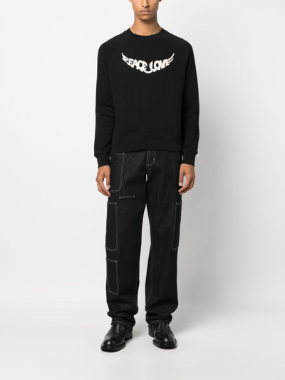 Zadig & Voltaire Slogan-print Organic-cotton Sweatshirt In Black