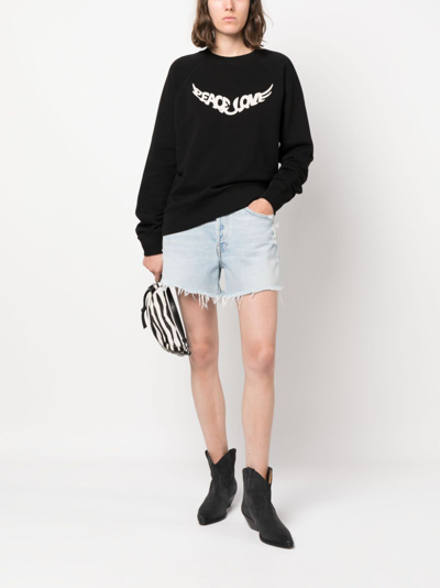 Shop Zadig & Voltaire Slogan-print Organic-cotton Sweatshirt In Black