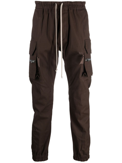 Shop Rick Owens Organic Cotton Tapered Cargo Pants In Brown