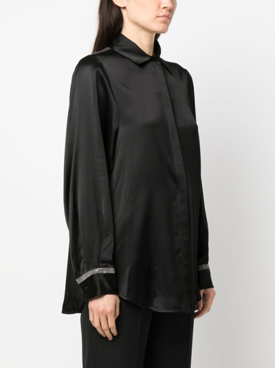 Fabiana Filippi Long-sleeve Satin Shirt In Black
