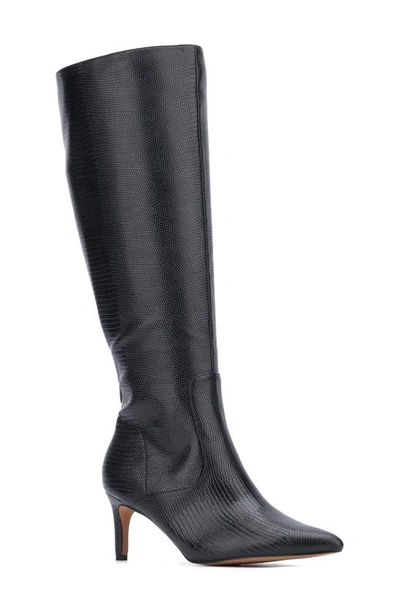 New York And Company Women's Piper- Lizard Embossed Kitten Heel Boots In Black Lizard