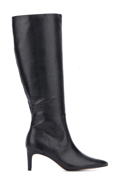 New York And Company Women's Piper- Lizard Embossed Kitten Heel Boots In Black Lizard