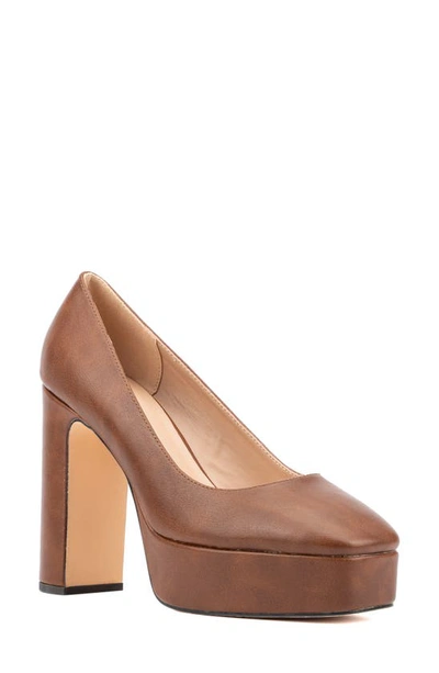 Shop New York And Company Ryla Block Heel Platform Pump In Cognac