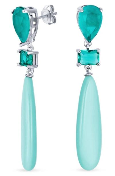 Shop Bling Jewelry Geometric Turquoise Teardrop Earrings In Silver/ Turquoise