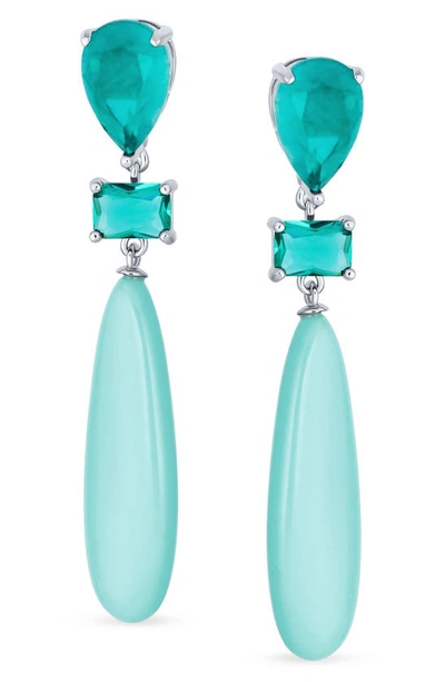 Shop Bling Jewelry Geometric Turquoise Teardrop Earrings In Silver/ Turquoise