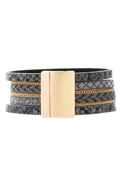 Shop Saachi Faux Leather Buckle Bracelet In Black/ Gold
