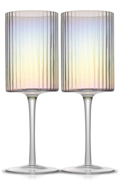 Joyjolt Christian Siriano Set Of 2 Stunning Chroma Iridescent Wine Glasses In Clear