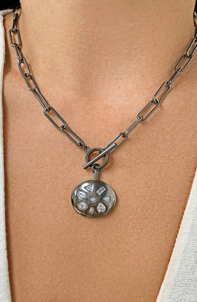 Shop Adornia Fine Mixed Cz Pendant Paper Clip Chain Toggle Necklace In Silver