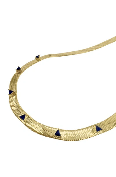 Shop Adornia Fine Water Resistant 14k Gold Plated Sapphire Herringbone Chain Necklace In Yellow Gold
