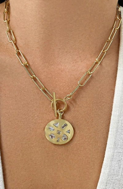 Shop Adornia Fine Mixed Cz Pendant Paper Clip Chain Toggle Necklace In Yellow Gold