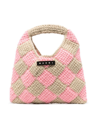 Shop Marni Logo-patch Crochet Bag In Pink