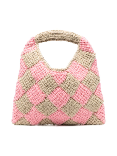 Shop Marni Logo-patch Crochet Bag In Pink
