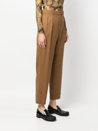 Shop Apc Pleated Cropped Trousers In Brown