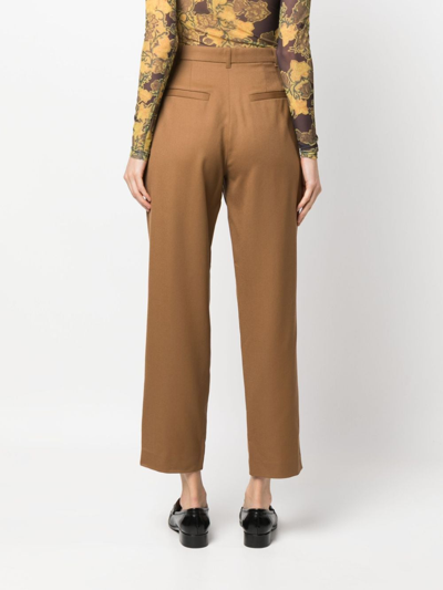 Shop Apc Pleated Cropped Trousers In Brown