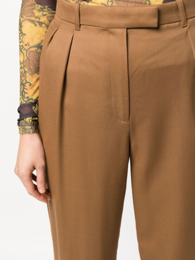 Shop Apc Pleated Cropped Trousers In Brown