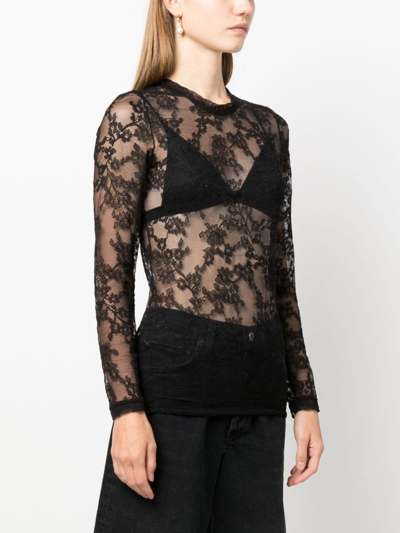 Shop P.a.r.o.s.h Floral Lace Top In Black