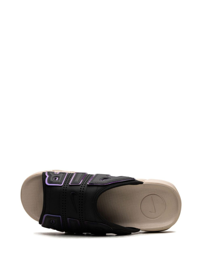 Shop Nike Air More Uptempo "black Sanddrift Iridescent" Slides