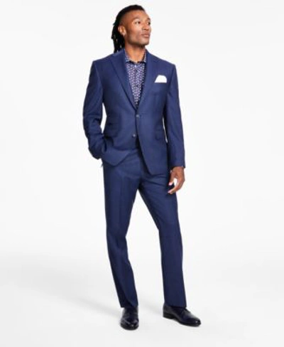 Shop Tayion Collection Mens Classic Fit Suit In Navy Houndstooth